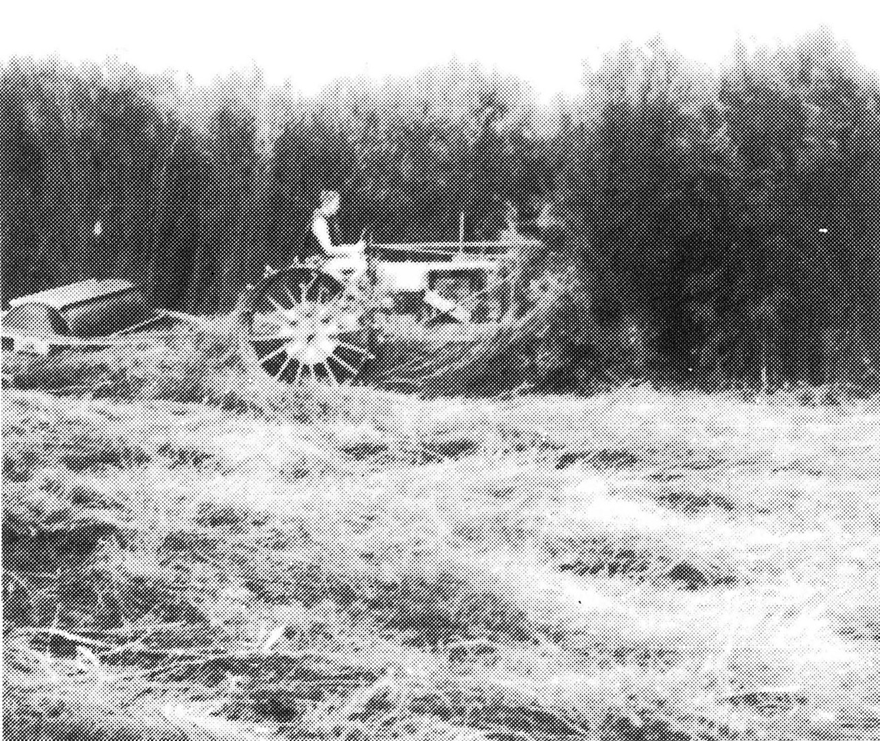 Crushing ti-tree on the Eureka Swamp in the late 1950s.